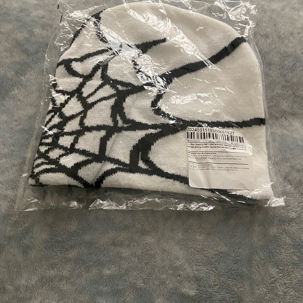White and Black Spider Web Beanie